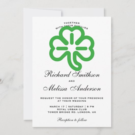 St. Patrick's Day Green Clover Wedding Invitation Kaart (Voorkant)