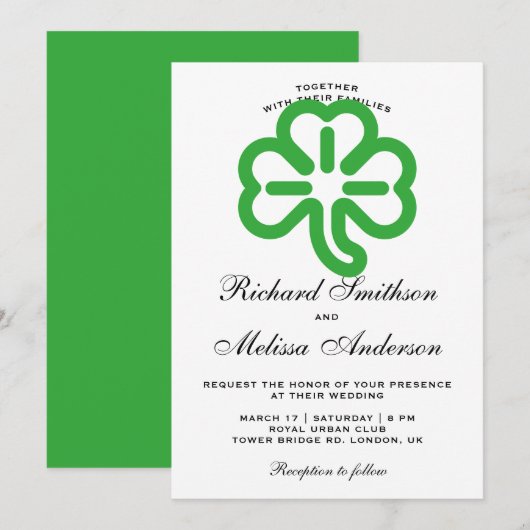 St. Patrick's Day Green Clover Wedding Invitation Kaart (Voorkant / Achterkant)
