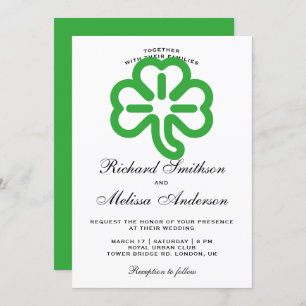 St. Patrick's Day Green Clover Wedding Invitation Kaart