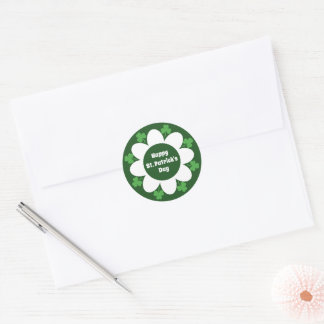 St. Patrick's Day Green Clovers and Flower Design Ronde Sticker