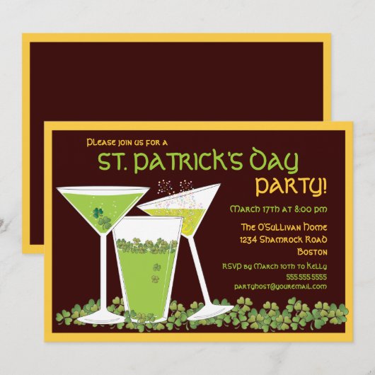 St. Patrick's Day Green Cocktails & Beer Kaart (Voorkant / Achterkant)