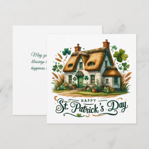 St Patricks Day Green Cottage Clover Illustratie Feestdagenkaart
