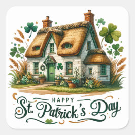 St Patricks Day Green Cottage Clover Illustratie Vierkante Sticker