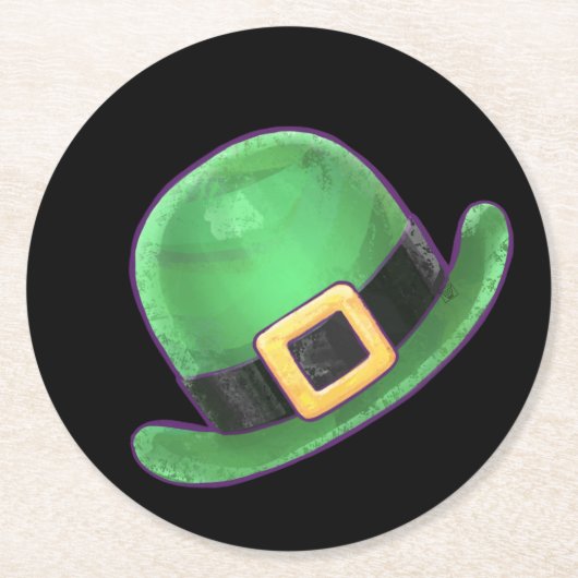 St. Patricks Day Green Derby Pet op Black Ronde Kartonnen Onderzetter (Voorkant)