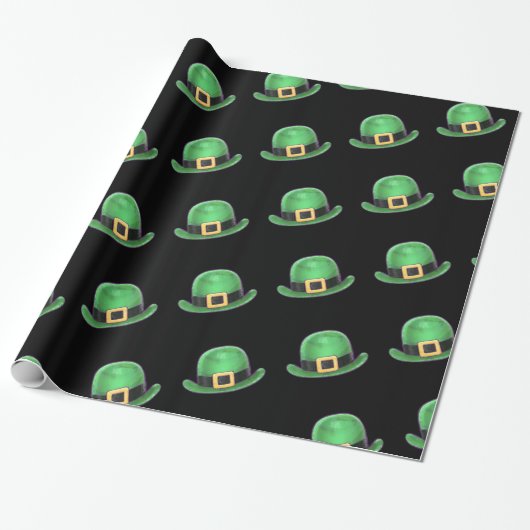 St Patrick's Day Green Derby Pet Pattern on Black Cadeaupapier (Uitgerold)