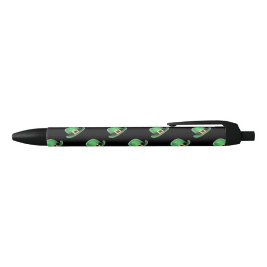 St Patrick's Day Green Derby Pet Pattern on Black Zwarte Inkt Pen (Bovenkant)