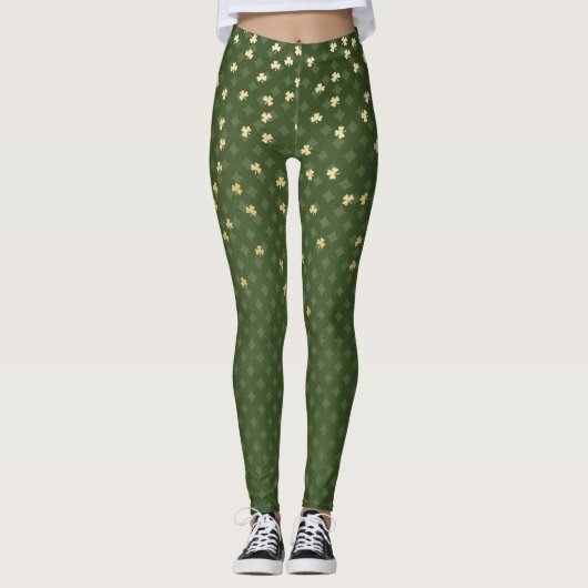 St Patrick's Day Green Diamond Gold Shamrock Leggings (Voorkant)