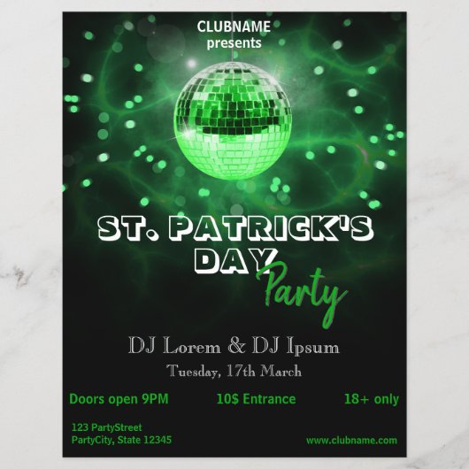 St. Patrick's Day Green Disco Ball Party Flyer (Voorkant)