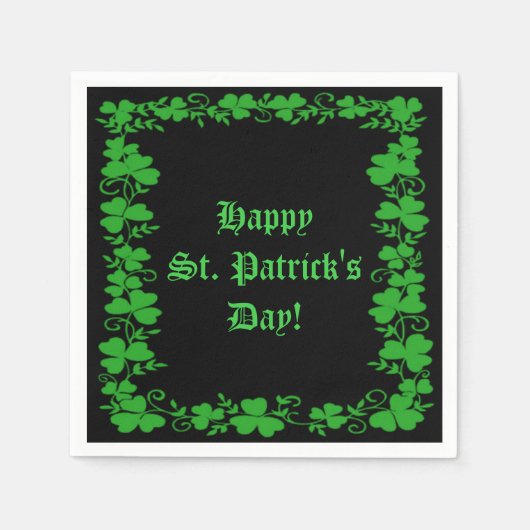 St. Patrick's Day Green en Black Shamrock Napkins Servetten (Voorkant)