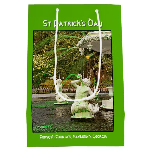 St Patrick's Day Green Forsyth Fountain Foto Medium Cadeauzakje (Achterkant)