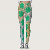 St Patrick's Day Green Gold Glitter Shamrock Leaf Leggings (Voorkant)
