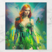 St Patrick's Day Green Irish Fairy 3 Leaf Clover Wijn Etiket (Enkel label)