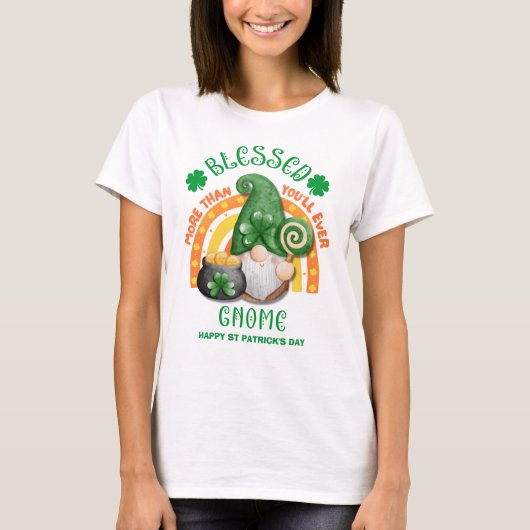 St Patricks Day Green Irish Gnome BLESSED T-shirt (Voorkant)