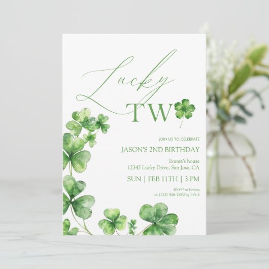 St. Patrick's day green Lucky Two Second Birthday Kaart (Staand voorkant)