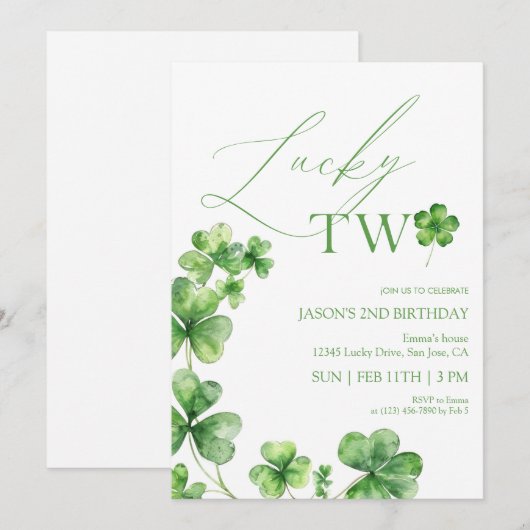 St. Patrick's day green Lucky Two Second Birthday Kaart (Voorkant / Achterkant)