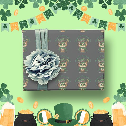 St. Patrick's Day Green Owl gepersonaliseerd Cadeaupapier