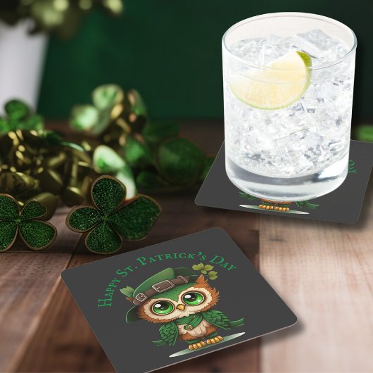 St. Patrick's Day Green Owl gepersonaliseerd Kartonnen Onderzetters