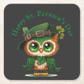 St. Patrick's Day Green Owl gepersonaliseerd Kartonnen Onderzetters (Voorkant)