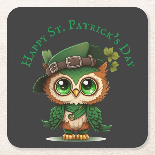 St. Patrick's Day Green Owl gepersonaliseerd Kartonnen Onderzetters (Voorkant)