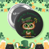 St. Patrick's Day Green Owl gepersonaliseerd Ronde Button 5,7 Cm