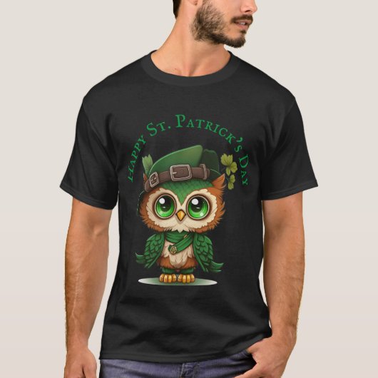 St. Patrick's Day Green Owl gepersonaliseerd T-shirt (Voorkant)
