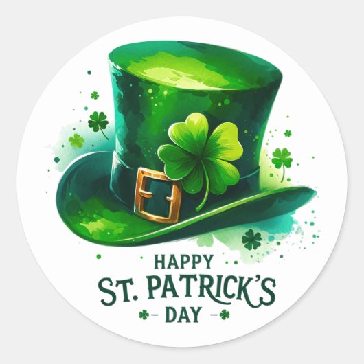 St Patricks Day Green Pet Shamrocks Illustratie Ronde Sticker (Voorkant)