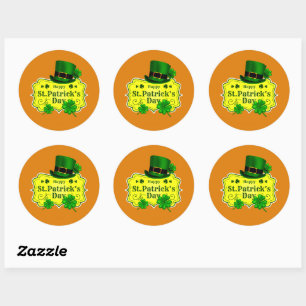 St. Patricks Day Green Pet & Shamrocks Oranje Ronde Sticker