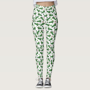 St Patricks Day Green Plaid Truck Klaver Blad Leggings