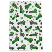 St Patricks Day Green Plaid Truck Klaver Blad Medium Cadeauzakje (Voorkant)
