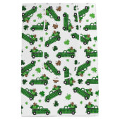 St Patricks Day Green Plaid Truck Klaver Blad Medium Cadeauzakje (Achterkant)