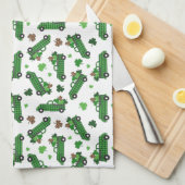 St Patricks Day Green Plaid Truck Klaver Blad Theedoek (Quarter Fold)