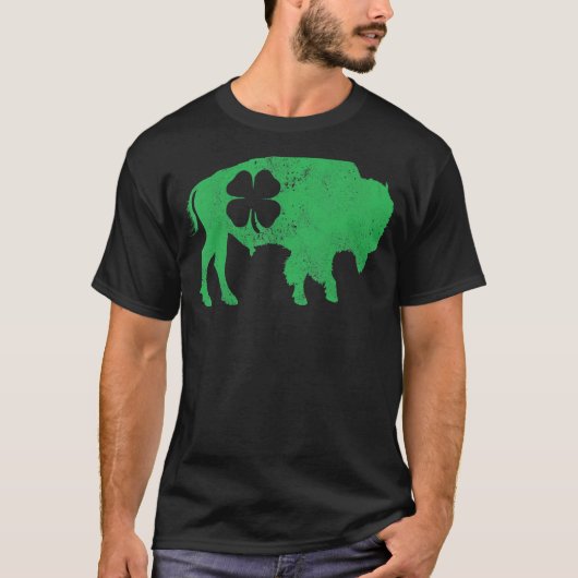 St Patrick's Day Green Shamrock Buffalo Bison Iris T-shirt (Voorkant)