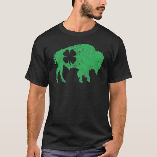 St Patrick's Day Green Shamrock Buffalo Bison Iris T-shirt (Voorkant)