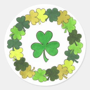 St. Patrick's Day Green Shamrock Clover Wreath Ronde Sticker