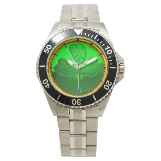 ST PATRICK'S DAY GREEN SHAMROCK GEMSTONE JEWEL HORLOGE (Voorkant)