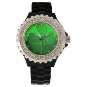 ST PATRICK'S DAY GREEN SHAMROCK GEMSTONE JEWEL HORLOGE