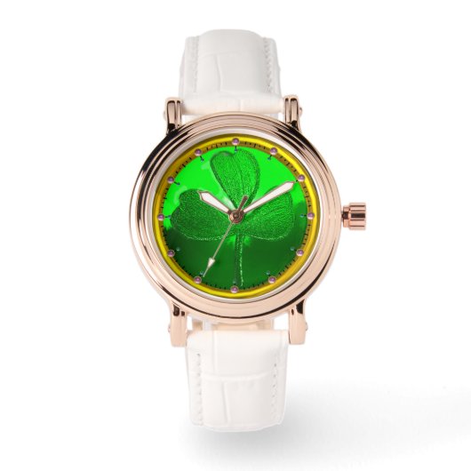 ST PATRICK'S DAY GREEN SHAMROCK GEMSTONE JEWEL HORLOGE (Voorkant)