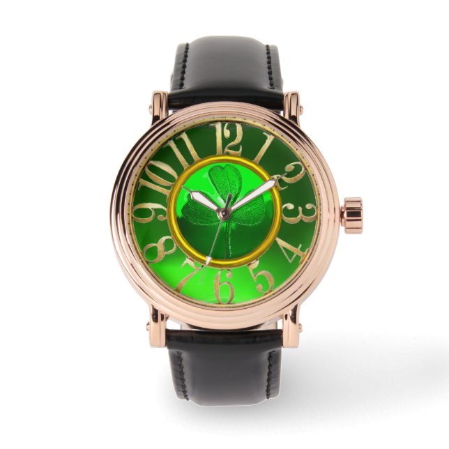 ST PATRICK'S DAY GREEN SHAMROCK GEMSTONE JEWEL HORLOGE (Voorkant)