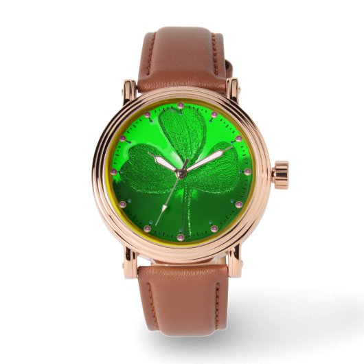 ST PATRICK'S DAY GREEN SHAMROCK GEMSTONE JEWEL HORLOGE (Voorkant)