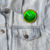 ST PATRICK'S DAY GREEN SHAMROCK GEMSTONE JEWEL RONDE BUTTON 5,7 CM (In situ)