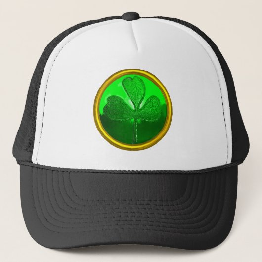 ST PATRICK'S DAY GREEN SHAMROCK GEMSTONE JEWEL TRUCKER PET (Voorkant)