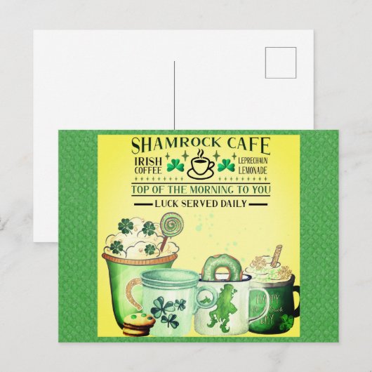 St. Patricks Day Green Shamrock Irish Cafe Briefkaart (Voorkant / Achterkant)