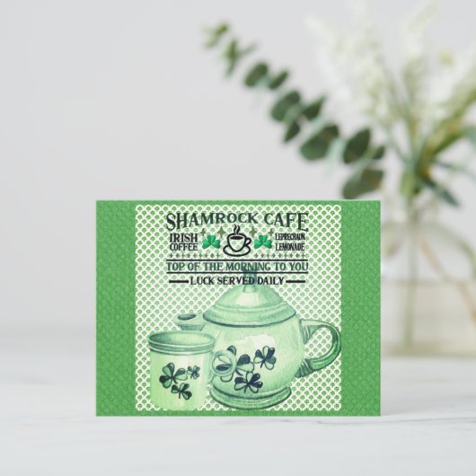 St. Patricks Day Green Shamrock Irish Cafe Briefkaart (Staand voorkant)