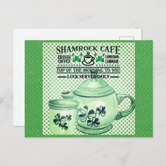 St. Patricks Day Green Shamrock Irish Cafe Briefkaart (Voorkant / Achterkant)