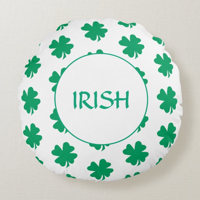 St Patrick's Day Green Shamrock Leaf Pattern Iers Rond Kussen (Voorkant)