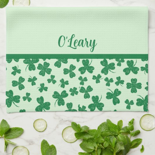 St. Patrick's Day Green Shamrock Monogrammed Theedoek (Gevouwen)