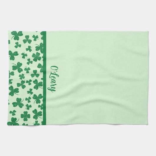 St. Patrick's Day Green Shamrock Monogrammed Theedoek (Horizontaal)