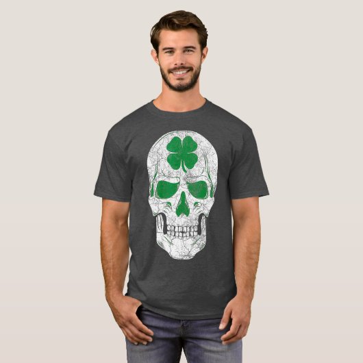 St Patricks Day Green Shamrock Skull Irish Gift T-shirt (Voorkant volledig)