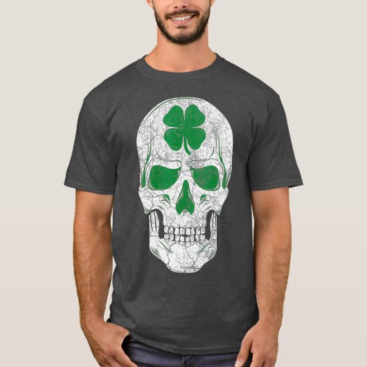 St Patricks Day Green Shamrock Skull Irish Gift T-shirt (Voorkant)