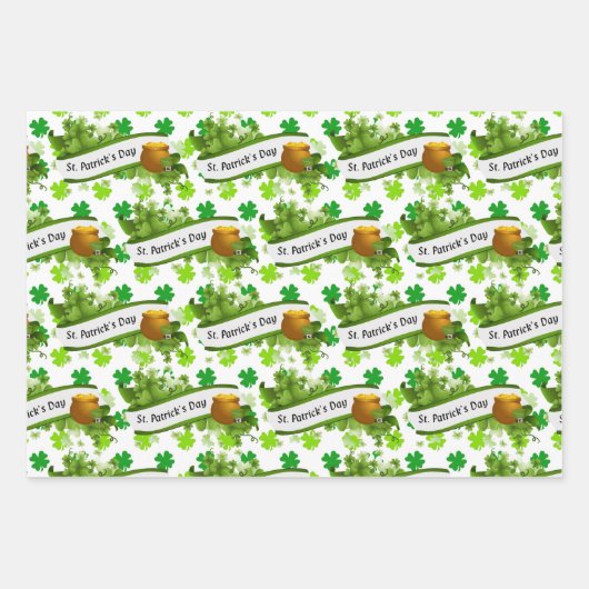 St. Patrick's Day Green Shamrocks Leprechaun Fun 3 Inpakpapier Vel (Voorkant)